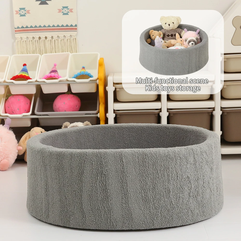 1pc 90cm Portable Soft Sponge Ball Pit Foam Gray Velvet fabric Indoor Playpen for Kids Dry Pool Kids Birthday Gifts(No Balls)