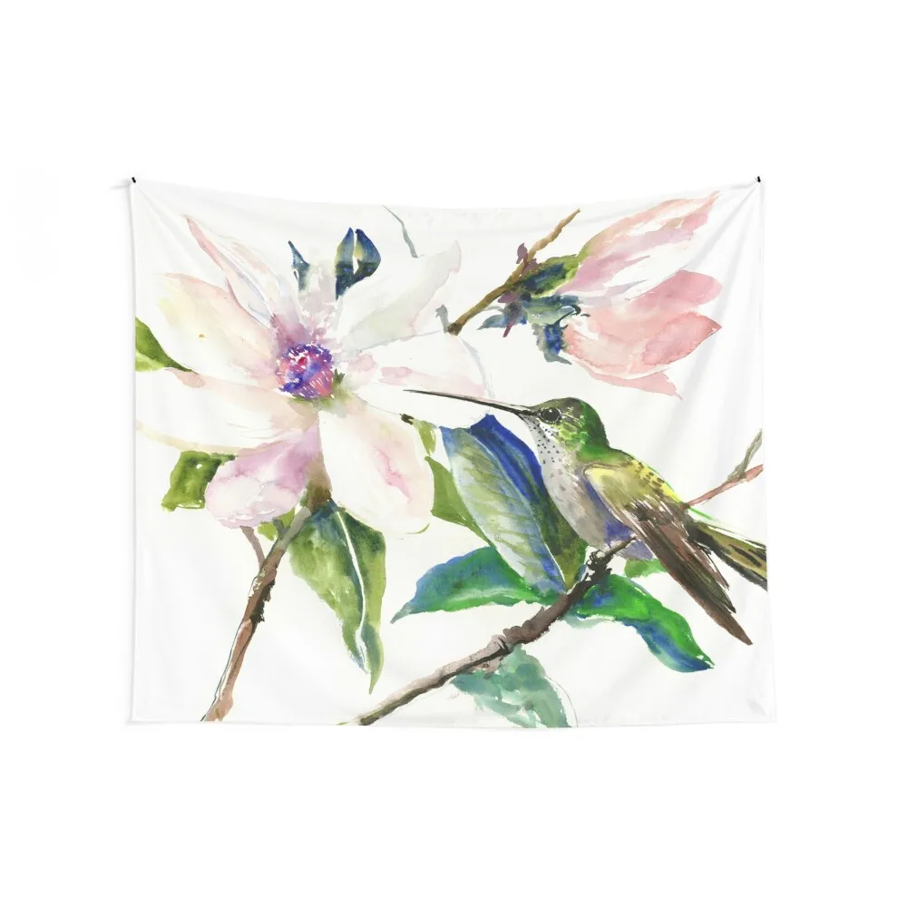 Hummingbird and Magnolia Flowers Tapestry Room Decoration Accessories Wallpaper Tapestry