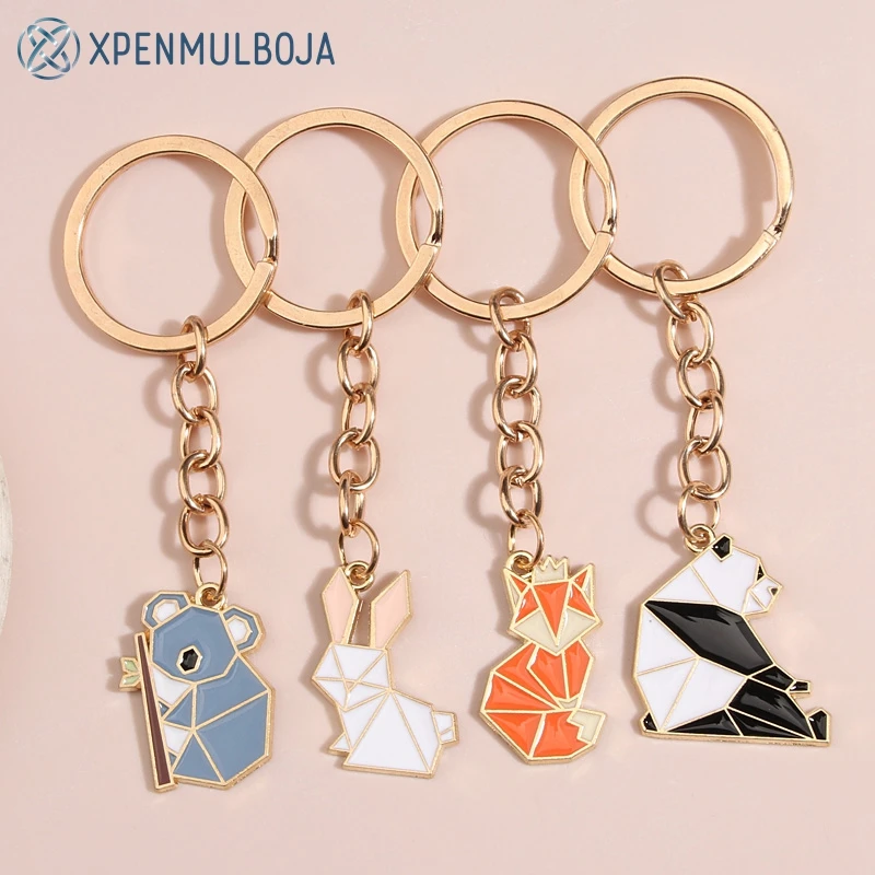 

Cute Animal Keychain Panda Fox Rabbit Koala Key Ring Origami Enamel Key Chains Friendship Gifts For Women Men Handmade Jewelry