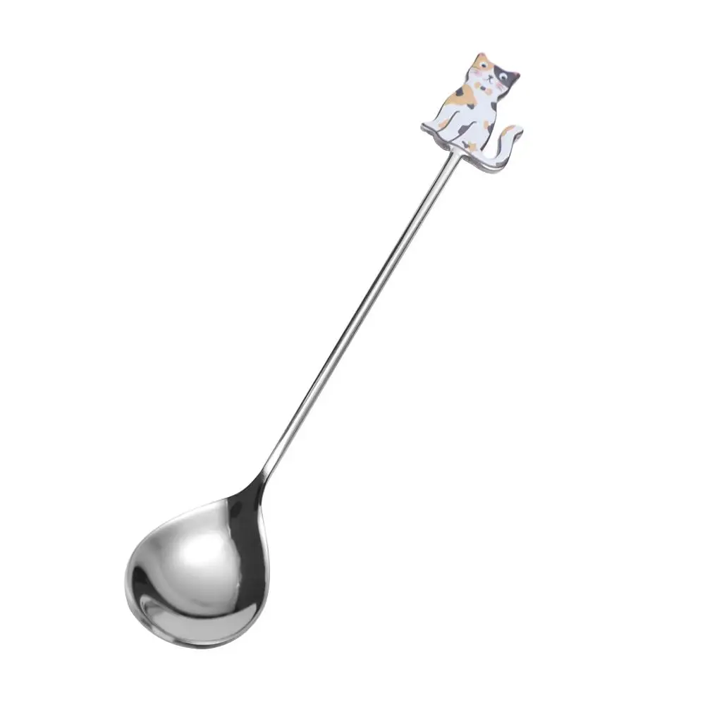 Scoop Polished Cat Fish Stainless Steel Spoon Japanese Korean Style Stirring Spoon Teaspoon Colorful Dessert Spoon Children