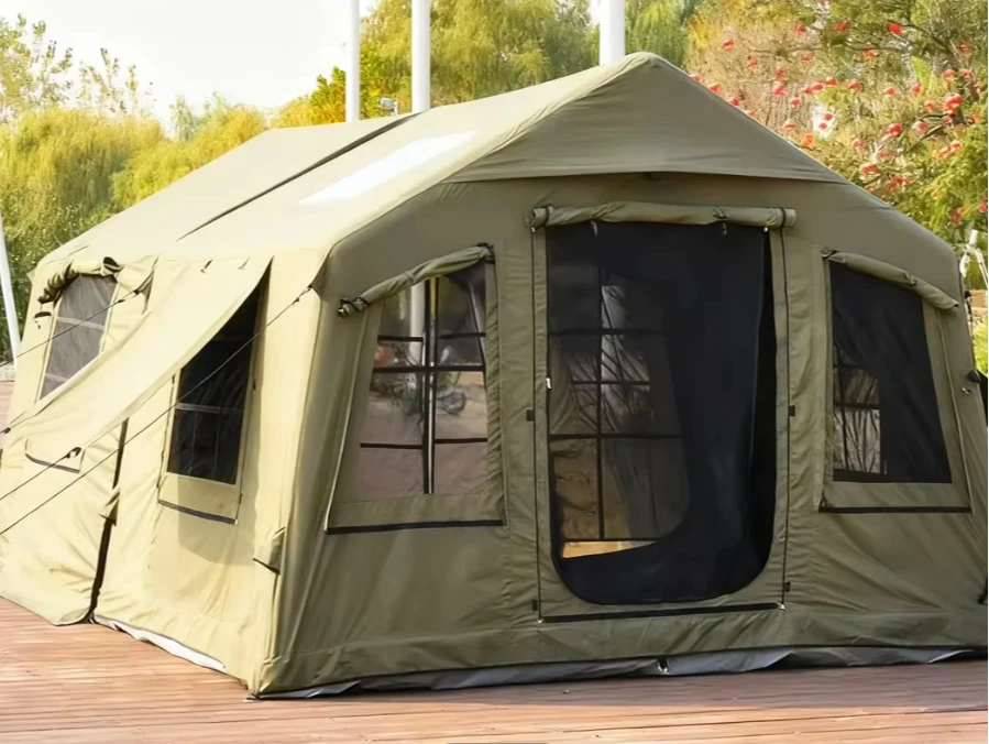 Green Four-Season Outdoor Cotton Air Tent Year-Round One-Room Inflatable Tent with Waterpro for Camping