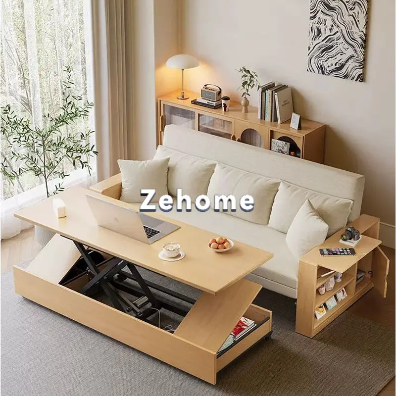 Multifunctional solid wood sofa bed dual-purpose small apartment living room foldable retractable bed log wind Chinese