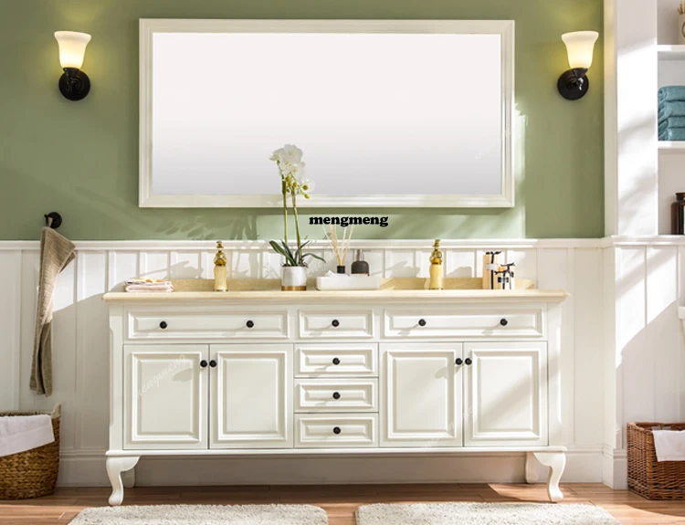 

Американская мебель для ванной комнаты Американская двойная раковина из массива дуба умный шкафчик свет RO