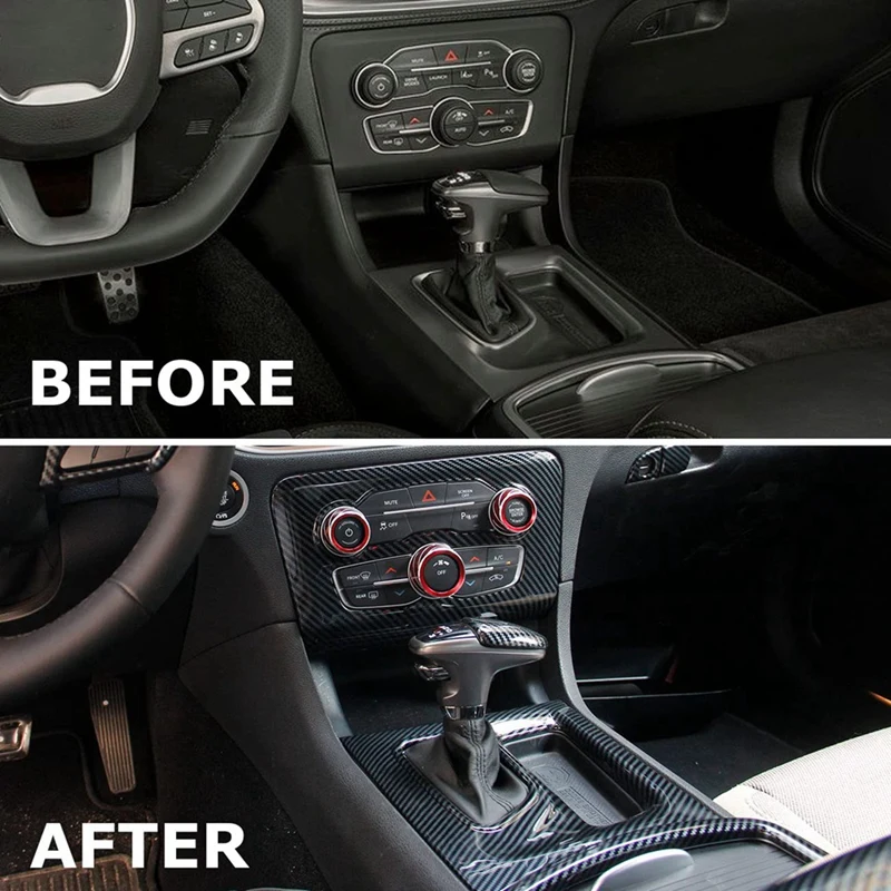 

A040-For Dodge Charger 2015-2022 Central Control AC Gear Shift Cup Holder Headlight Switch Button Panel Cover Trim ABS Carbon