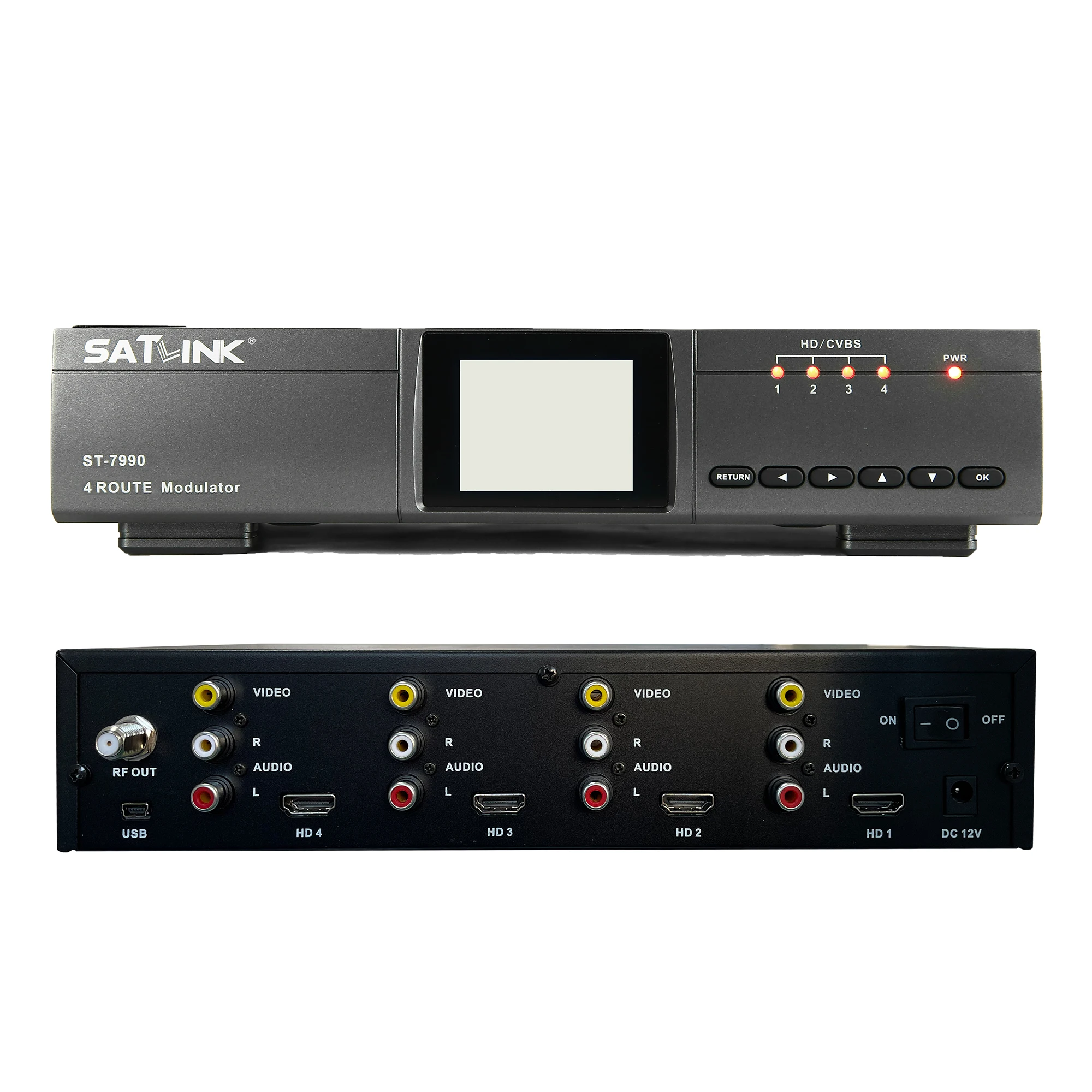 Satlink ST-7990 4 채널 인코더 모듈레이터, HD 비디오 신호, DVB-T, DVB-C, ISDB-T RF 출력, 디지털 RF 모듈레이터