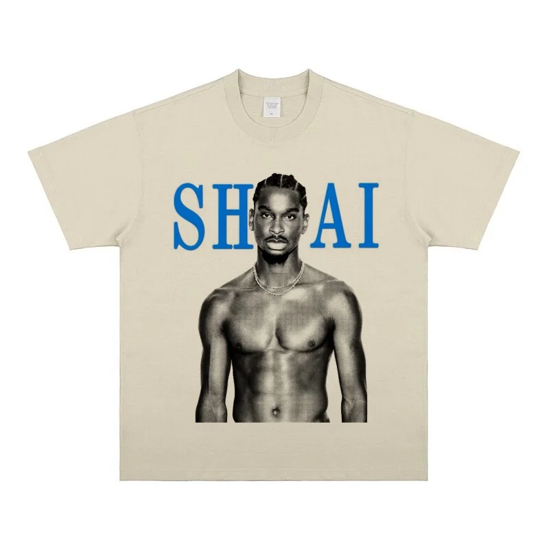 

Футболка с портретом Шэй Гилджус-Александера, с круглым вырезом, влагоотводящая, в стиле Y2K, для баскетбола, тренировок, уличного стиля, хип-хопа