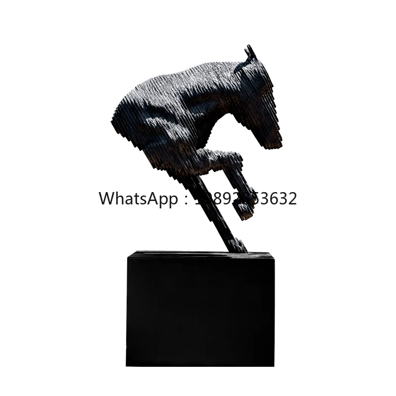 

LYY Wood Carving Horse Head Ornament Floor Sculpture Soft Decoration for Villa Hotel Lobby Club Sales Office Craft