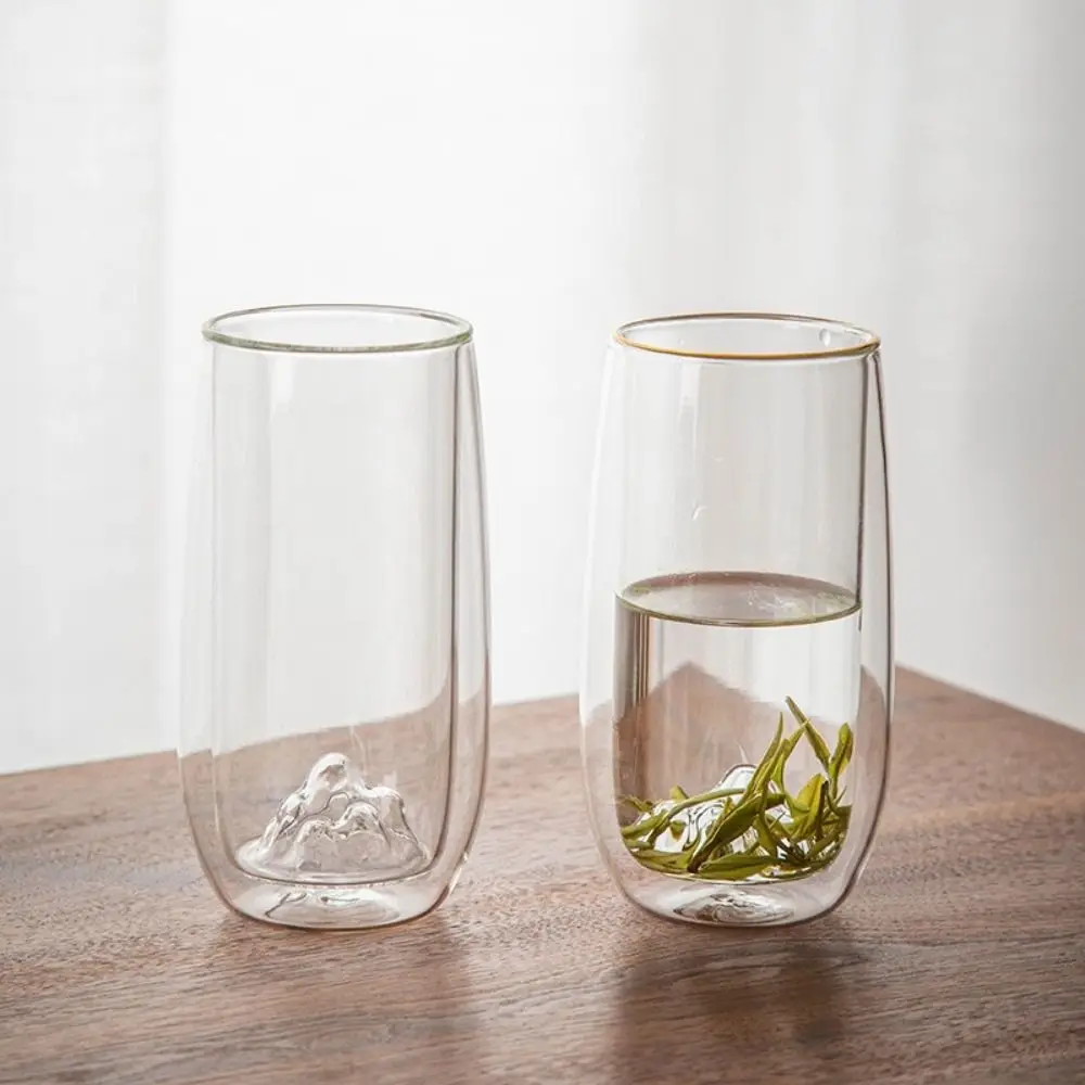 

Creative Mountain Shape Double Wall Glass Cups 300ml Heat-Resistant Coffee Cup Vintage Anti-scald Clear Tea Mug Camping