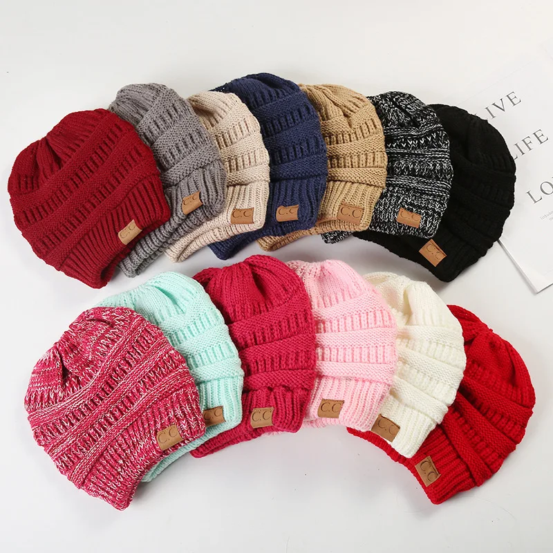 

Cross Border Autumn and Winter Woolen Hat Women's CC Horsetail Hat Warm Knitted CC Empty Top Hat Simple Moon Hat