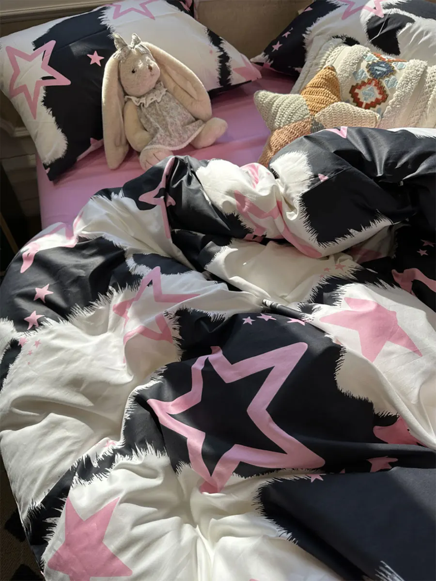 

SWEET cool star pink black bedding set kid teen girl,twin full queen king cotton home textile bed sheet pillow case quilt cover