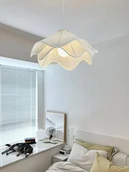 Nordic Fabric Flowers Pendant Lights Bedroom Home Decor French Ceiling Chandeliers Lighting Lustre Design Hanging Lamps Fixtures