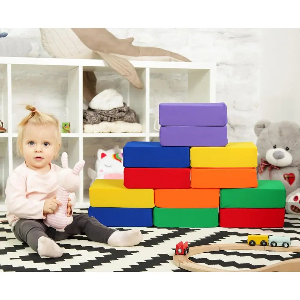 Blocchi da costruzione per bambini rivestiti in tessuto da 12 pezzi: set impilabili morbidi e colorati per giochi e apprendimento dei bambini