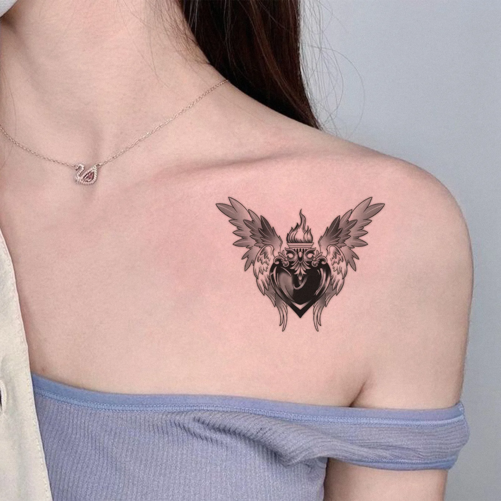 

Временная татуировка-наклейка в стиле Y2K Dark Gothic, с изображением сердца с крыльями и талисмана волшебного зелья, водостойкий боди-арт для вечеринок