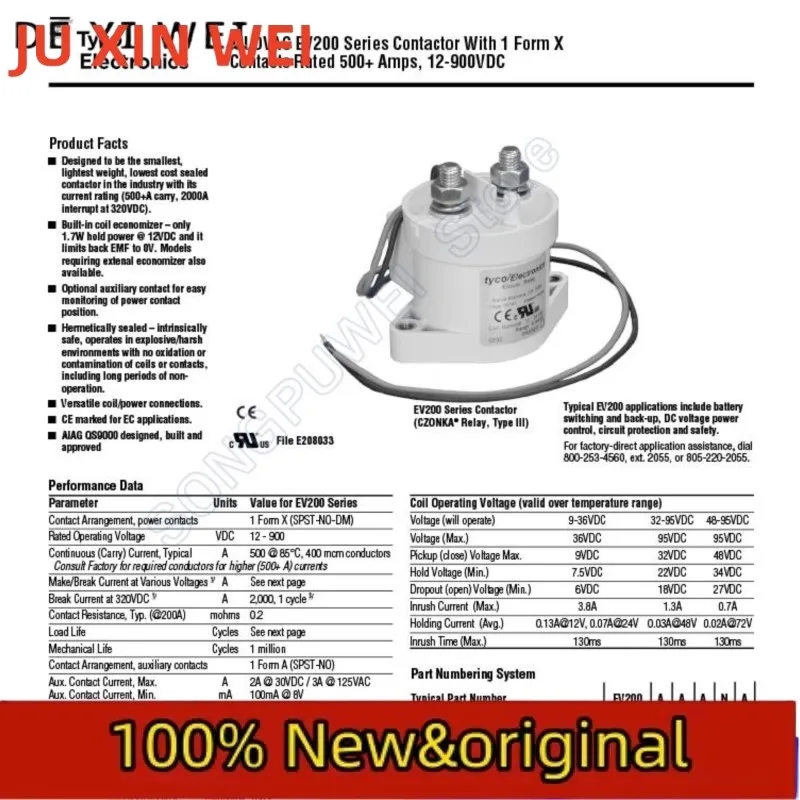 EV200AAANA EV200HAANA LEV100A4ANG Automotive Relays TE 12V-24VDC 500A 900V High Power High Voltage Contactor 100% Original New