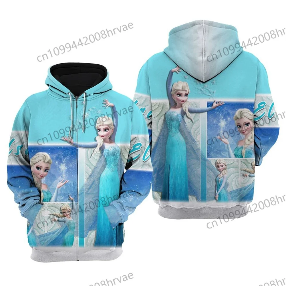 Disfraz de princesa Frozen Elsa, regalo de Navidad, Sudadera con capucha 3D, sudadera informal de dibujos animados de Disney para hombres y mujeres