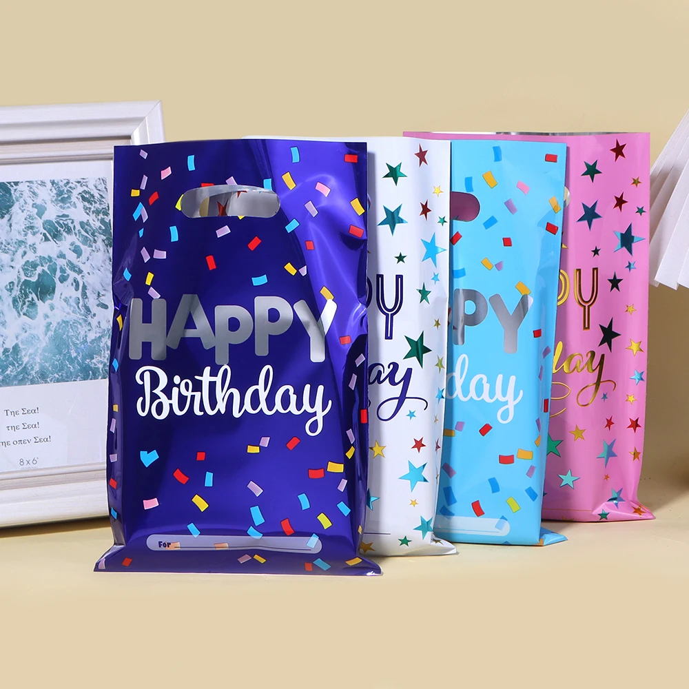 10 Stück 16x25cm Happy Birthday Stern-Bedruckte Beutel Plastik-Schmuck-Geschenkverpackungstasche für Jungen und Mädchen Kindergeburtstags-Party-Geschenke Zubehör – Detail 3
