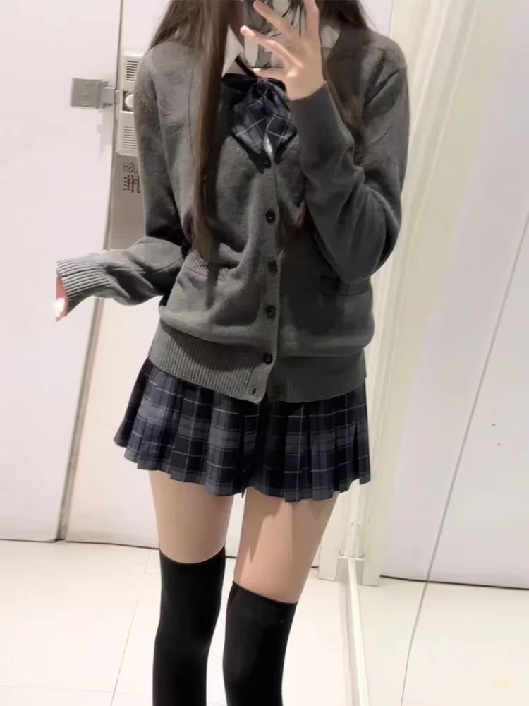 

Japanese Sle College Wind JK Sweater School orm Open Cardigan Long Sve Knitted Top Deep ey orm Jaet for Women