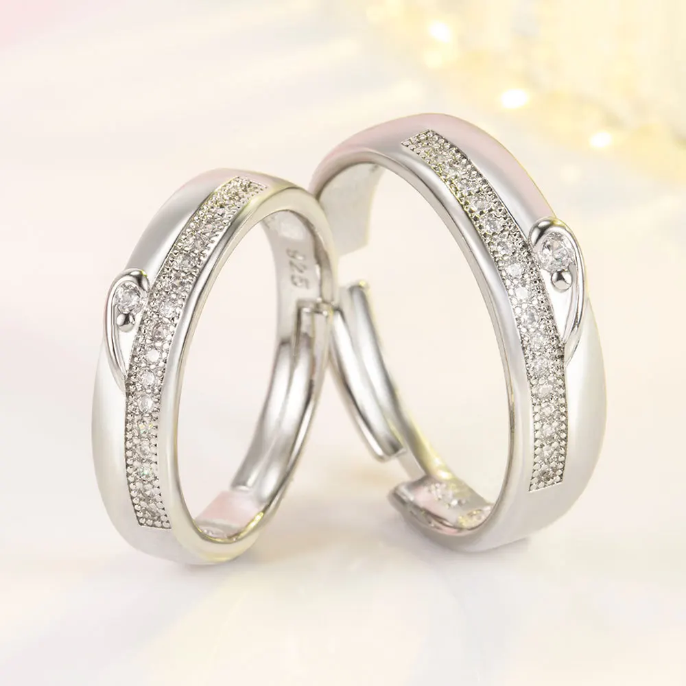 NEW 925 Sterling Silver Moissanite Diamond Couple Rings for Lovers Matching Wedding Jewelry Set