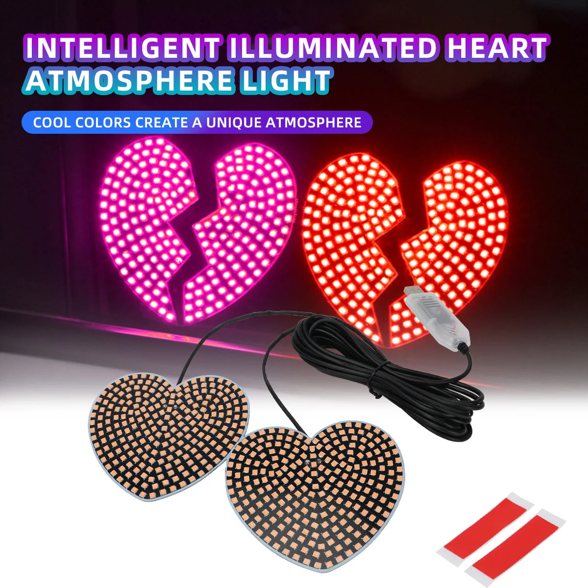 

2pcs Heartshaped USB LED Windowsheid Decorative Light Glowing Heart Flashing Pixel Panel Light Neon Atmosphere Lamp Universal