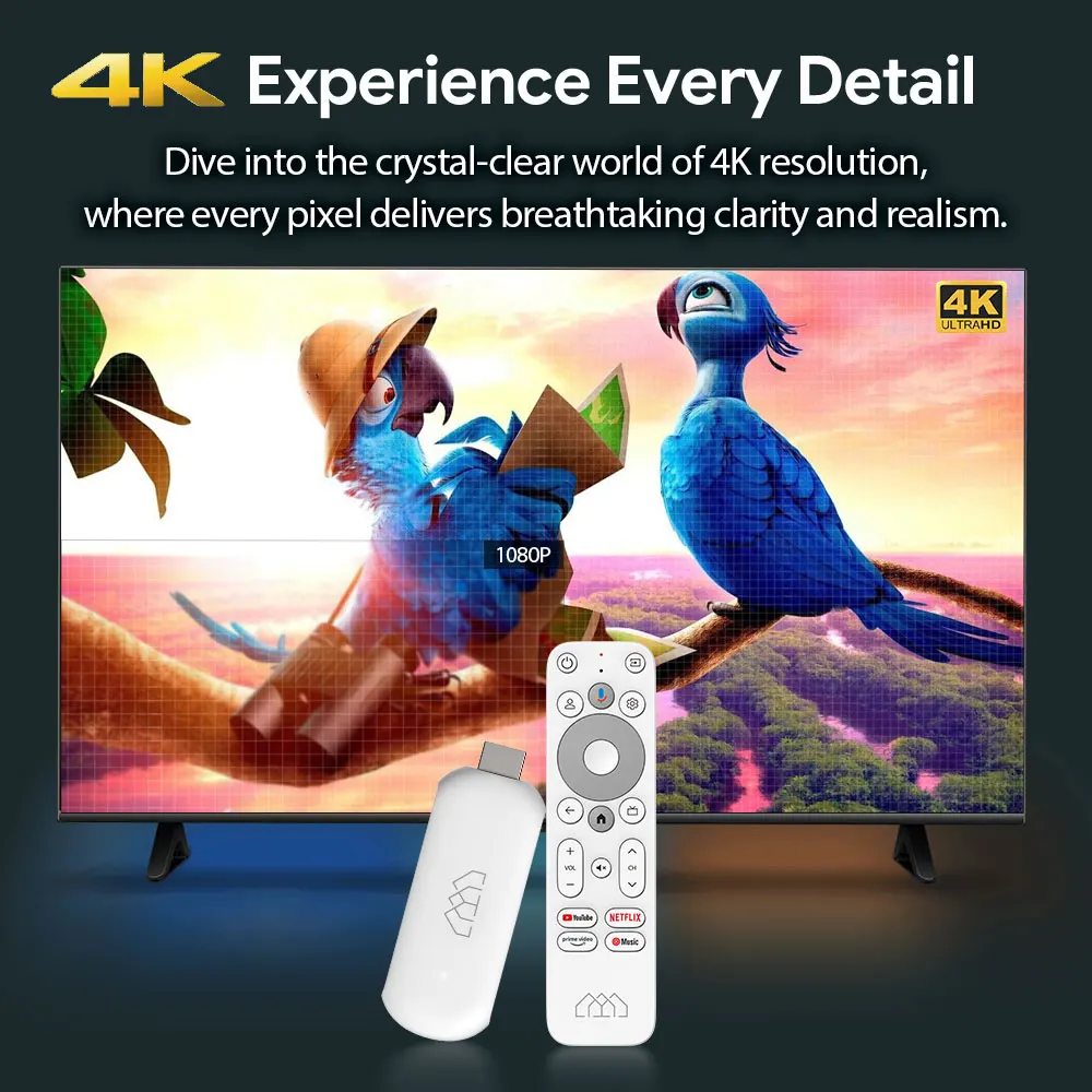 HOMATICS 4K TV Stick Netflix Google Certified 2GB LPDDR4 32G ROM Amlogic S905Y4 Support Dolby Atmos H.265 2T2R Wifi Google box