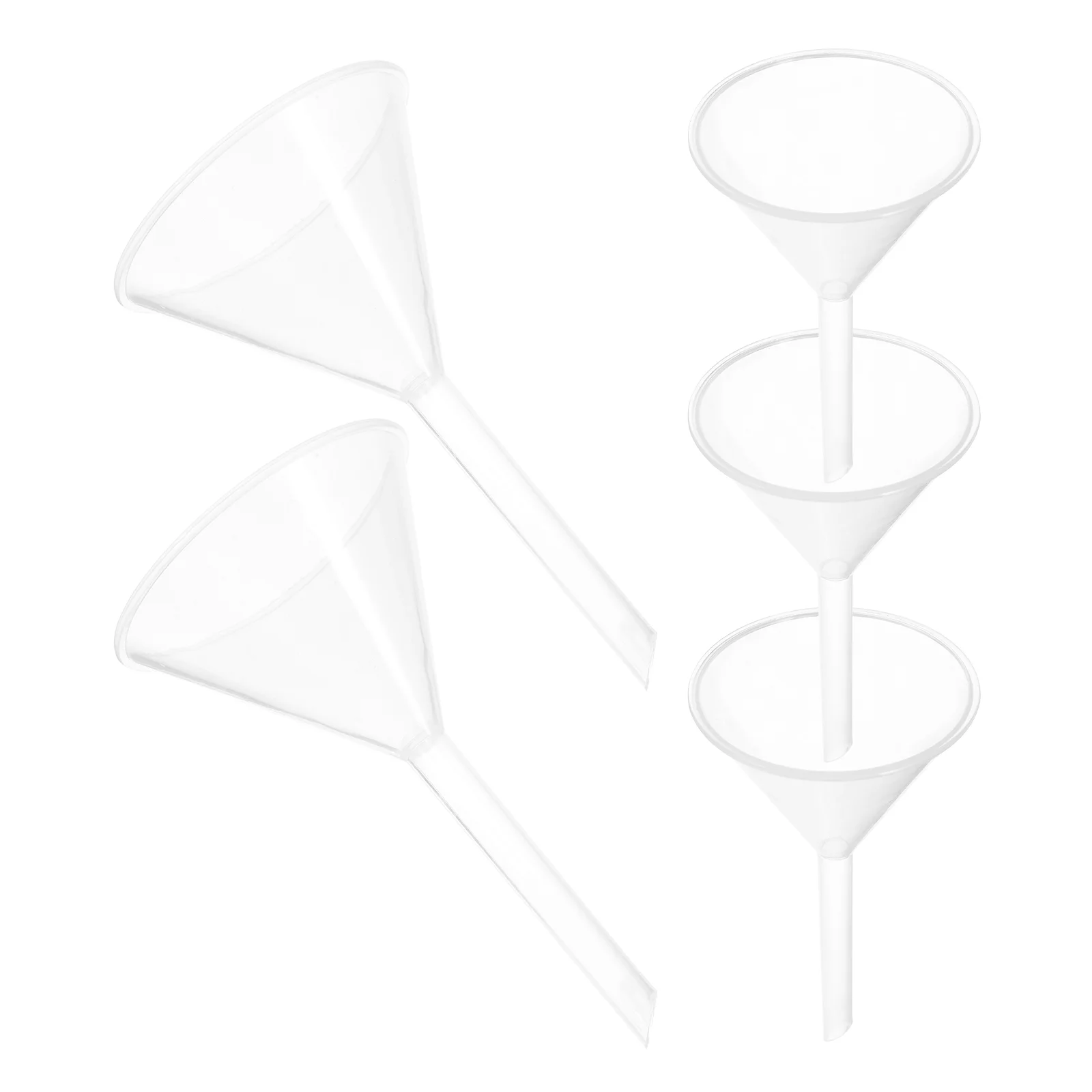 

5pcs 60mm Plastic Funnel Long Neck Multi-purpose Separating Liquid Funnel for School Home Hospital Laboratory