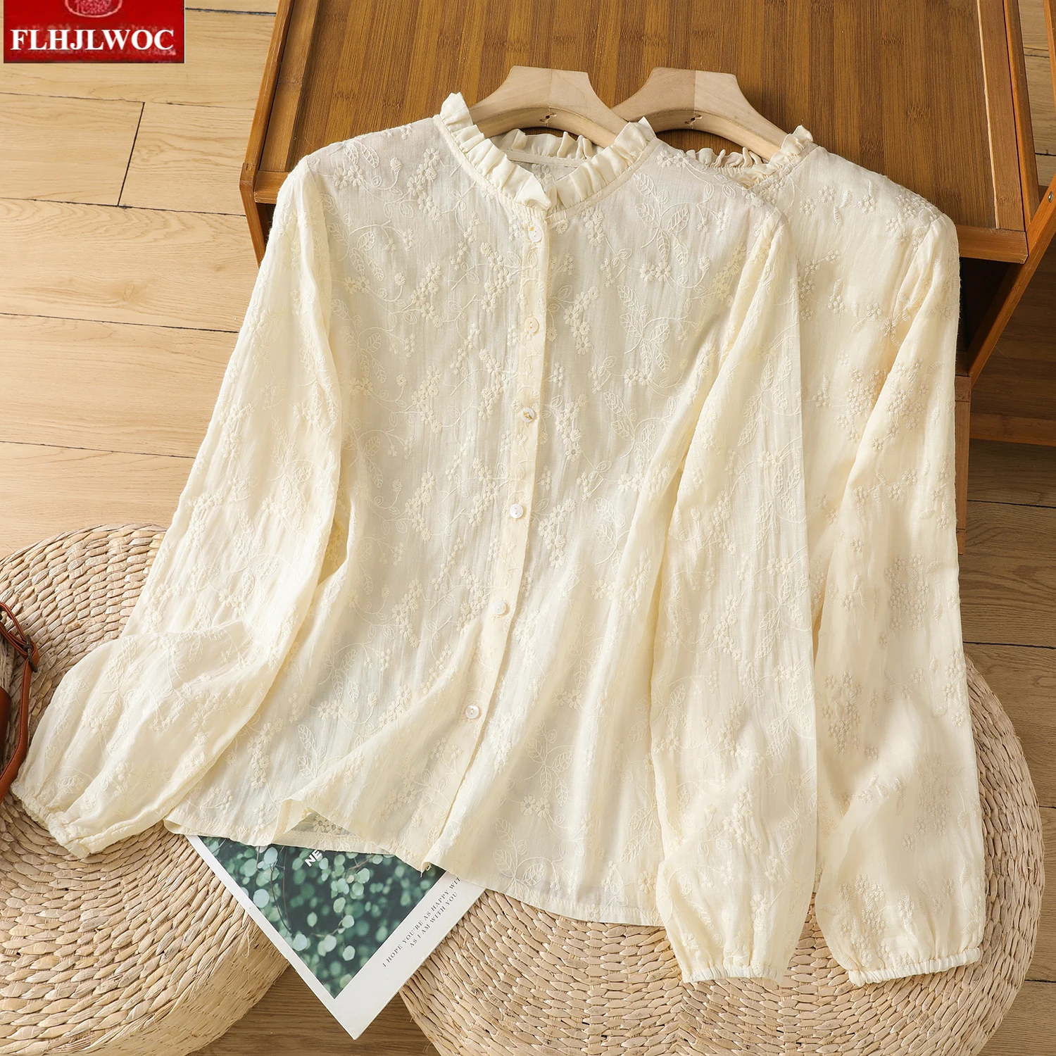 Hot Sales Leuke Zoete Linnen Shirts 2025, Vrouwen Herfst Casual Blouses Japan Meisjes Borduren Retro Vintage Knop Katoenen Shirts
