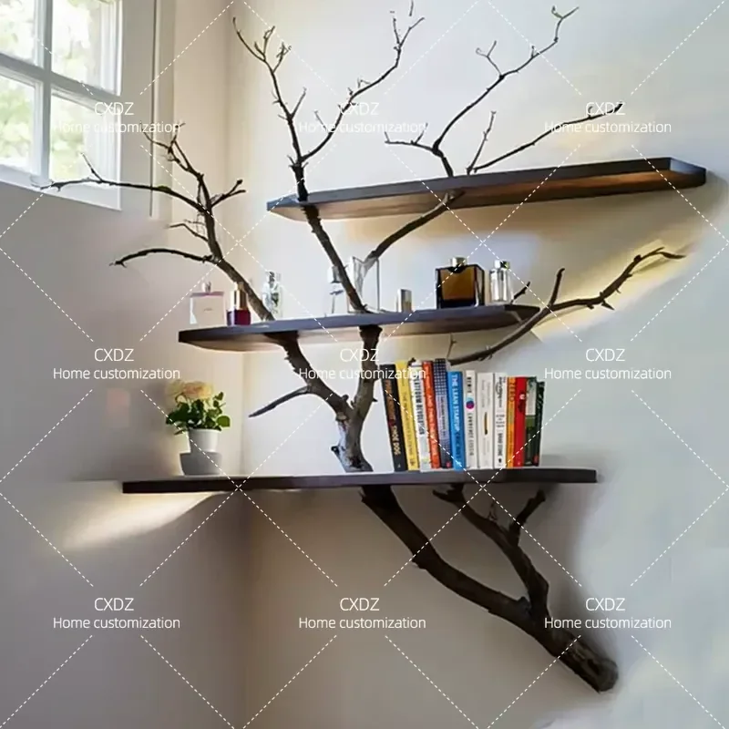 Tree Shaped Bookshelf Creative Wall Mounted Display Shelf Small Art Lattice Storage Rack for Home Decor Living Room Bedroom
