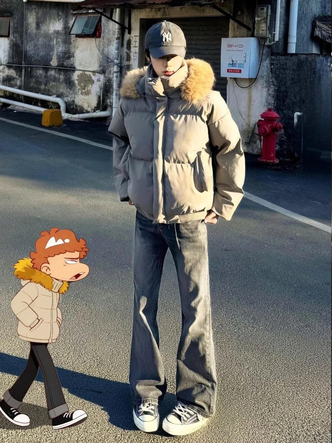 

Caramel Removable Fur Collar Cotton Jaet Men Winter Thi Warm PU Leather ort Hooded American Retro Cotton Padded Coat