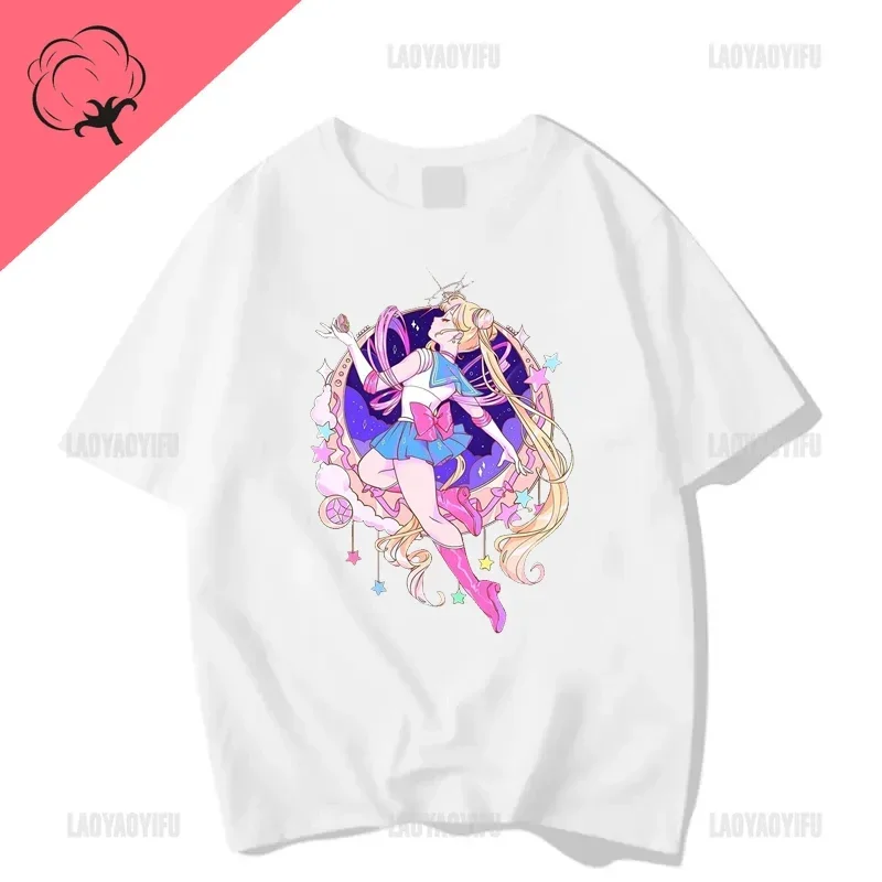 Japanese Sailor Moon Cotton Tshirt Kino Makoto Hino Rei Short Sleeve Cute Ins Trend Female Student Sister Dormitory Girl T-Shirt