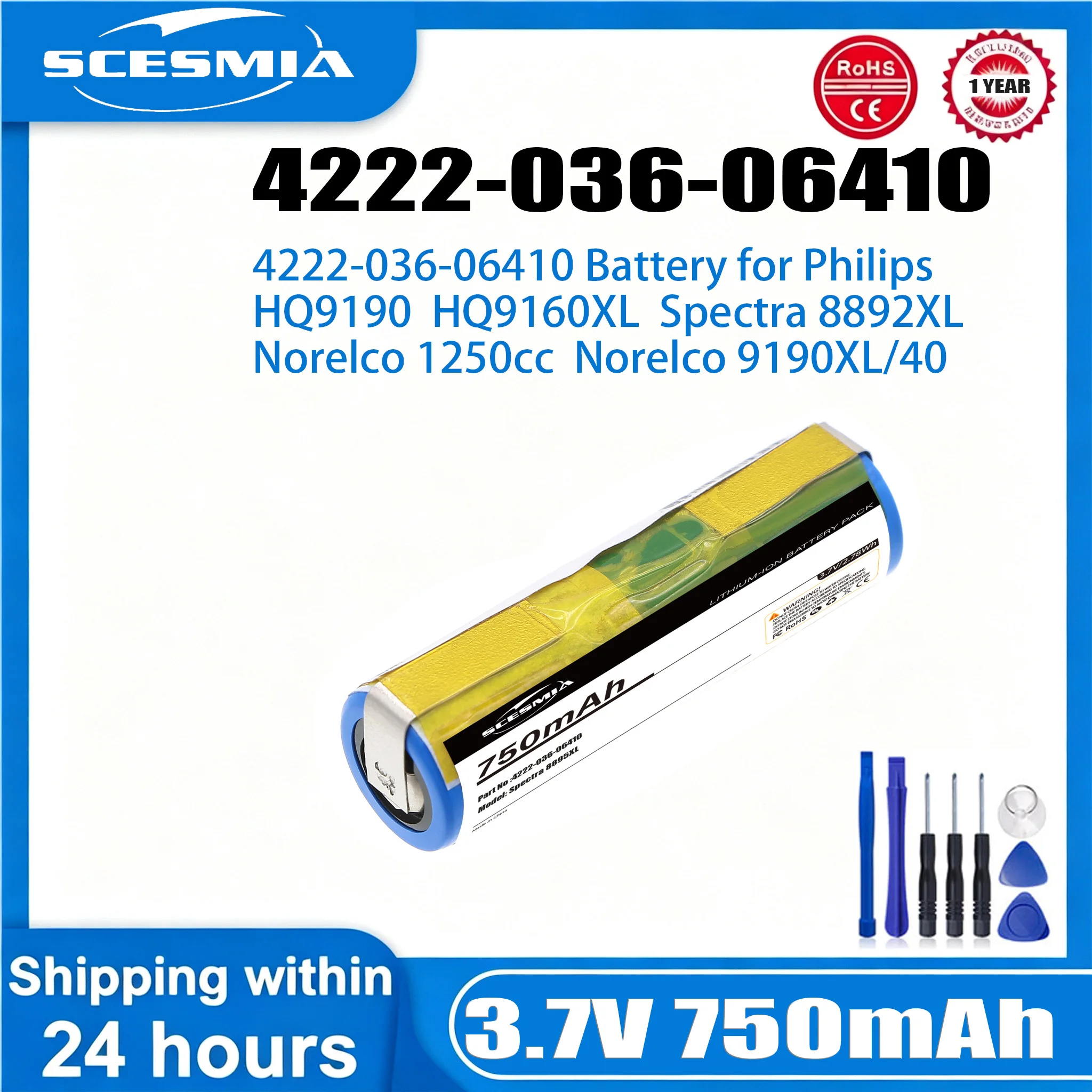 RQ12 Replacement Shaver 750mAh Battery for Philips RQ1250 RQ1260 RQ1280 RQ1290 RQ1150X RQ1160X RQ1180X RQ1185 RQ1050 RQ1060