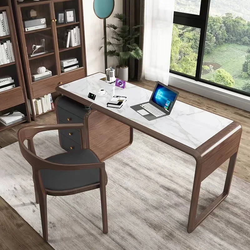 New Chinese style solid wood desk, household adult study, writing desk, rock board computer, desk, and office integrated