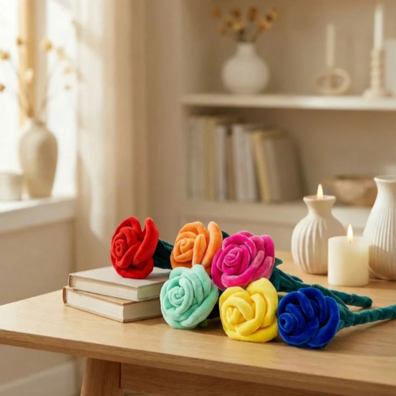 زهور اصطناعية بطول 28 سم على شكل وردة، دمية قطيفة واقعية، باقة زهور لعبة ناعمة محشوة، نبات كاواي لتزيين الغرفة، زينة للمكتب، هدية