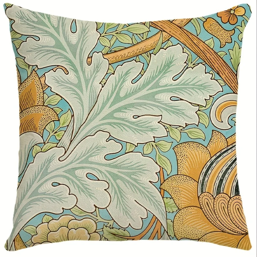 Obal Housse de coussin carrée en velours inspirée de William Morris - 45 x 45 cm - Pour canapé, lit, salon, chambre à coucher (45 x 45 cm) - Motif hérisson forêt
