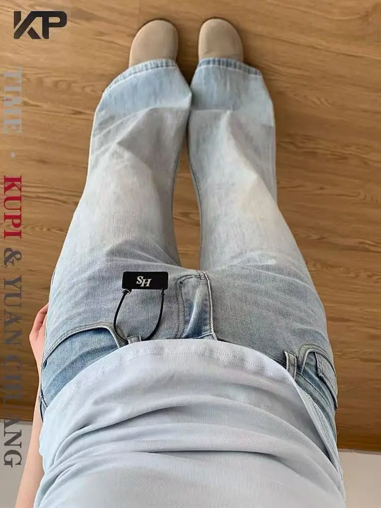 

Выцветшие женские джинсы свободного кроя с высокой талией в стиле ретро, прямые джинсовые джинсы для грушевого тела, повседневная осенняя одежда