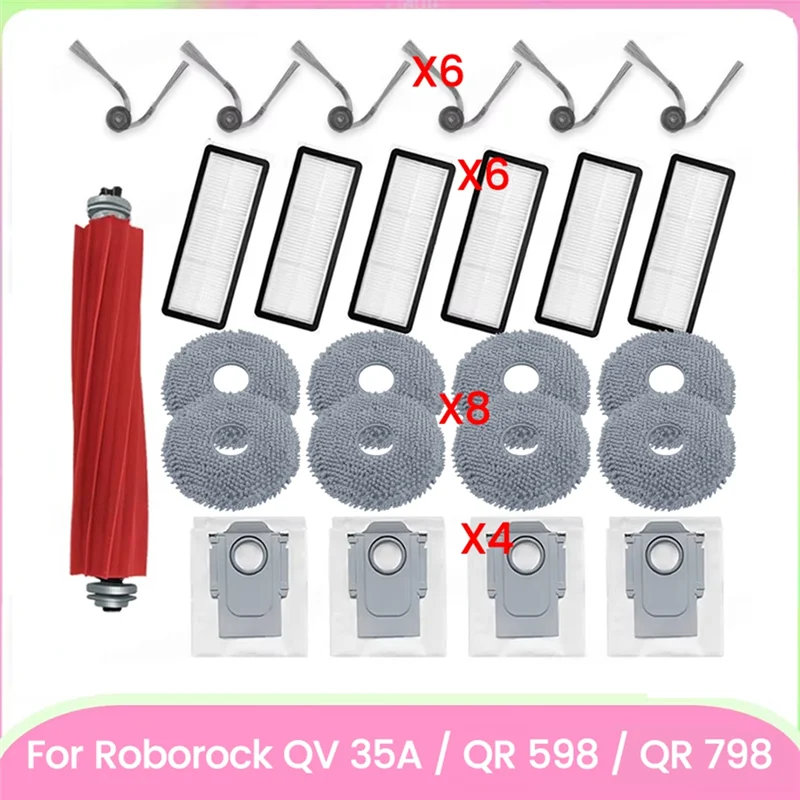 حزمة ملحقات المكنسة الكهربائية البديلة ABKR لـ Roborock QV 35A / QR 598 / QR 798: تتضمن مرشحات وفرش وقماش ممسحة وغبار B