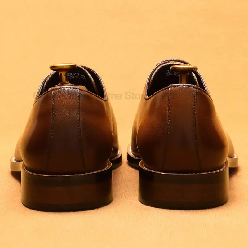 HKDQ Brand Mens Dress Shoes Genuine Cowhide Leather Lace-up Black Brown Oxford Office Business Wedding Formal Suit Shoes For Men