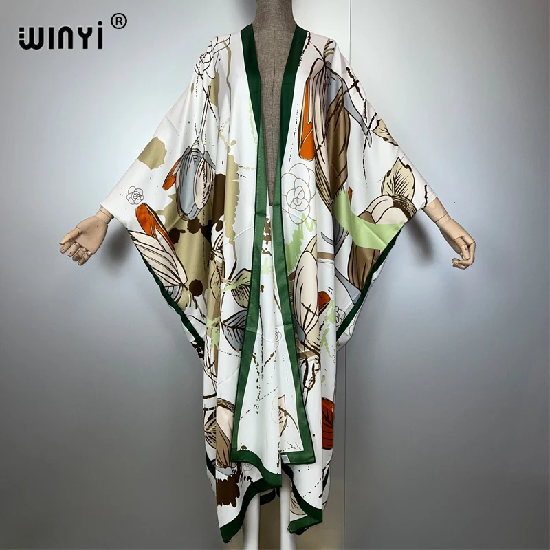 WINYI Kimono bohémien Cardigan allentato abiti da spiaggia donna copricostume abito da sera lungo piumino abito ampio costumi da bagno di lusso
