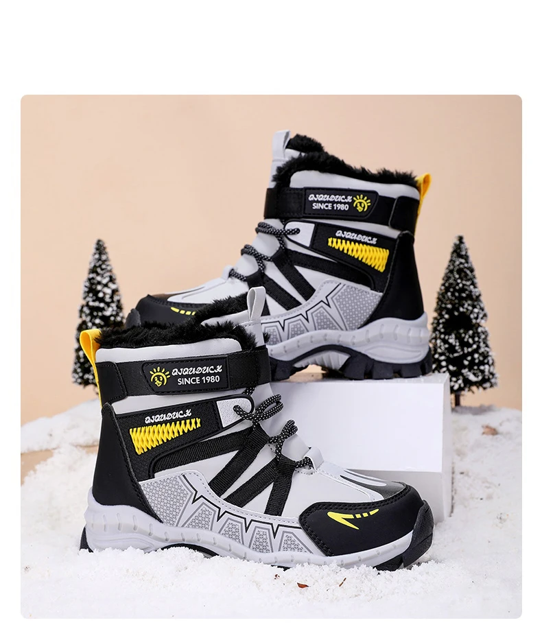Kinder Outdoor Schneestiefel Winter Mode High-Top Warme Plüsch-Wanderschuhe Bequeme Rutschfeste Wanderschuhe Jungen Outdoor-Sneaker – Detail 8