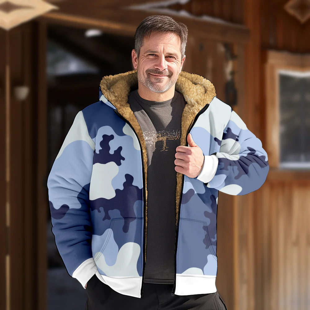 Men's Winter Jackets Coats,Camouflage Casual Blue Color Patchwork Pattern Cotton Clothes Overcoat Portable CASUAL