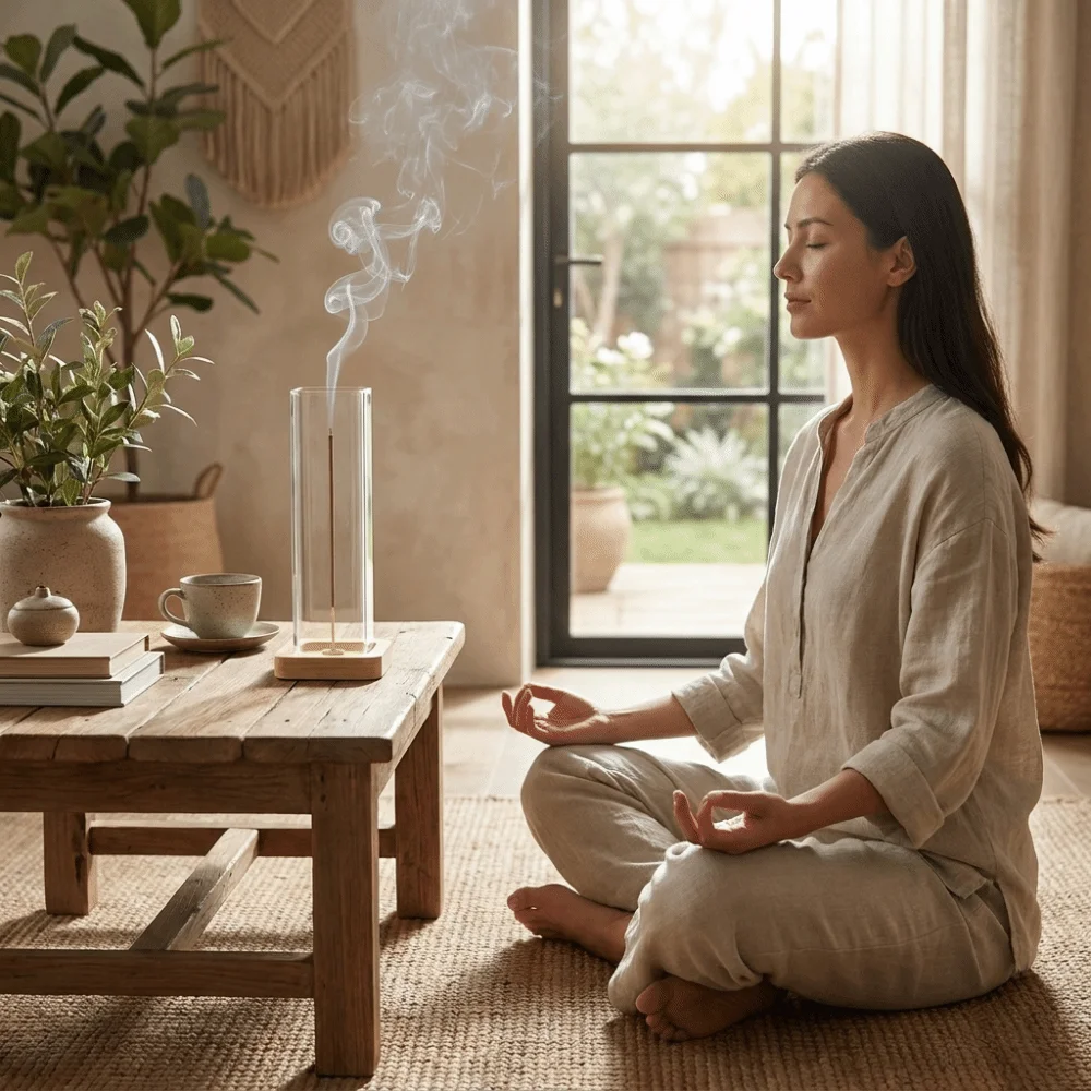 Transparent Glass Incense Holder Minimalist Removable Incense Stick Holder Bamboo Base Zen Style Anti-Ash Flying Incense Burner