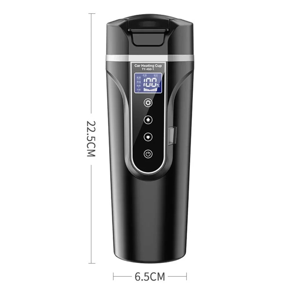 New 450ML Heat Preservation Portable 12V/24V Water Warmer Bottle Stainless Steel Electric Kettle Car Heating Cup LCD Display