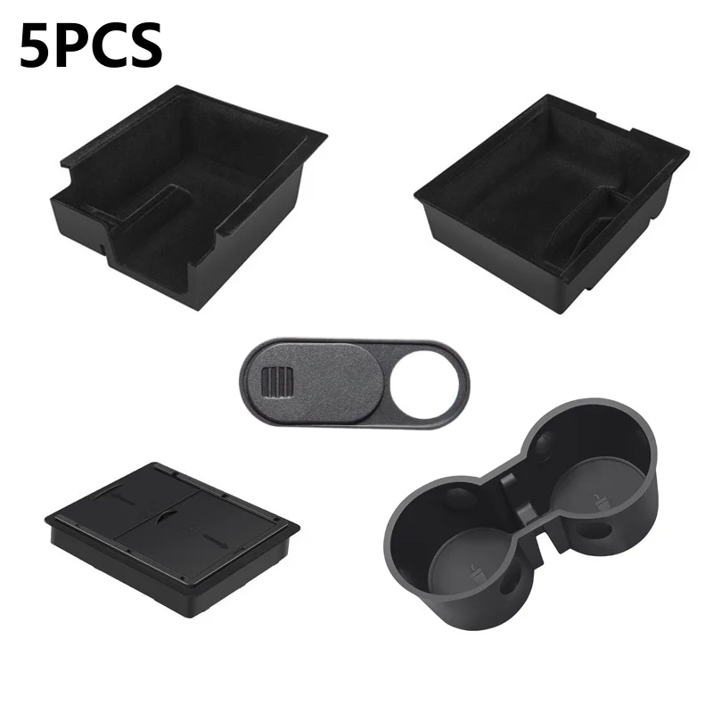 Storage Box Accessories Center Console Trays Cup Holder for Tesla Model Y/3 2021-2023 Highland Armrest Hidden Box Webcam Cover