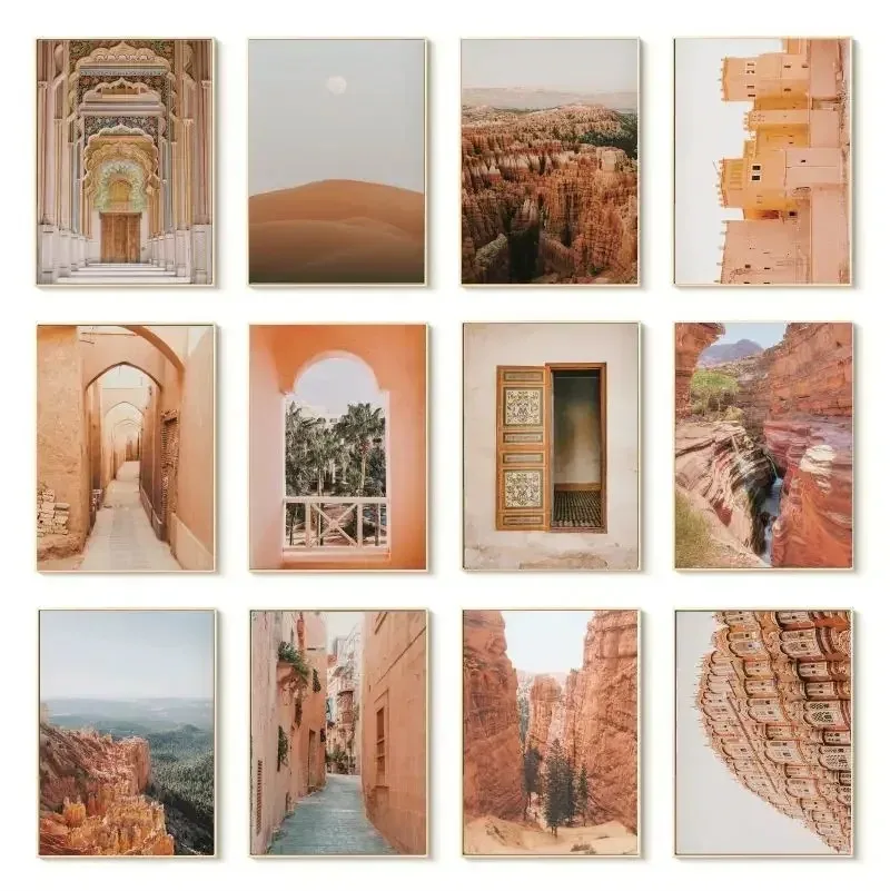 Arizona Desert Canyon Canvas Painting Wall Art  And Prints Orange Moroccan BohoPosters Architecture Marrakech Landscape Picture