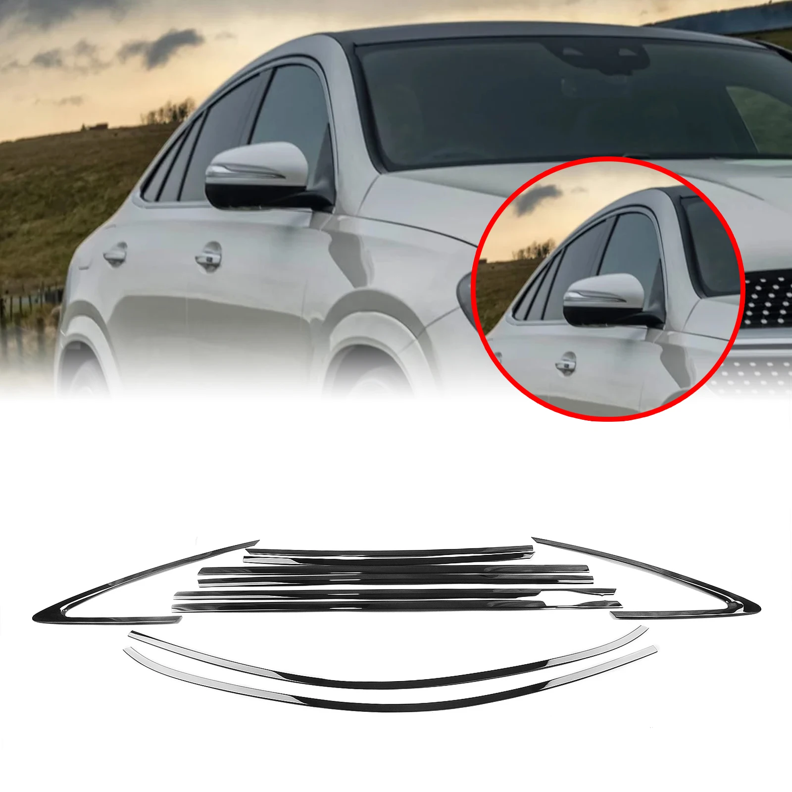 Exterior Window Trim Seal Molding Strip Gloss Black Weatherstrip For Mercedes Benz W167 GLE-Class GLE350 GLE450 Coupe 2021-2023