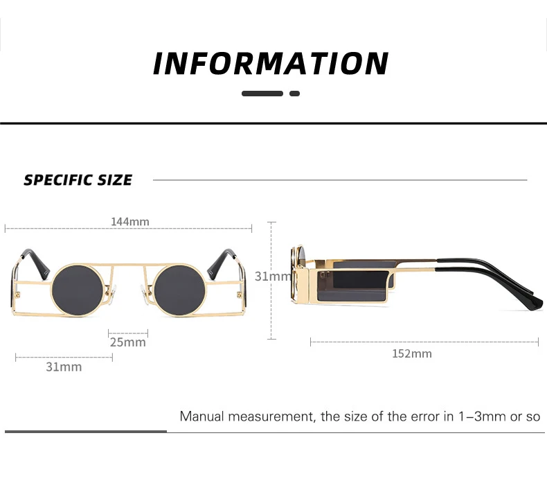 OEC CPO Punk Herren Runde Sonnenbrille Vintage Damen Retro Runde Sonnenbrille Weibliche Einzigartige Metall Steampunk Brille UV400 Oculos – Detail 3