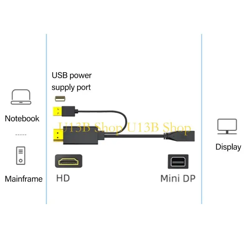 

U13B Кабель-переходник USB Power HDTV к Mini DP длиной 1 м, передача сигнала 4K UHD без внешнего источника питания
