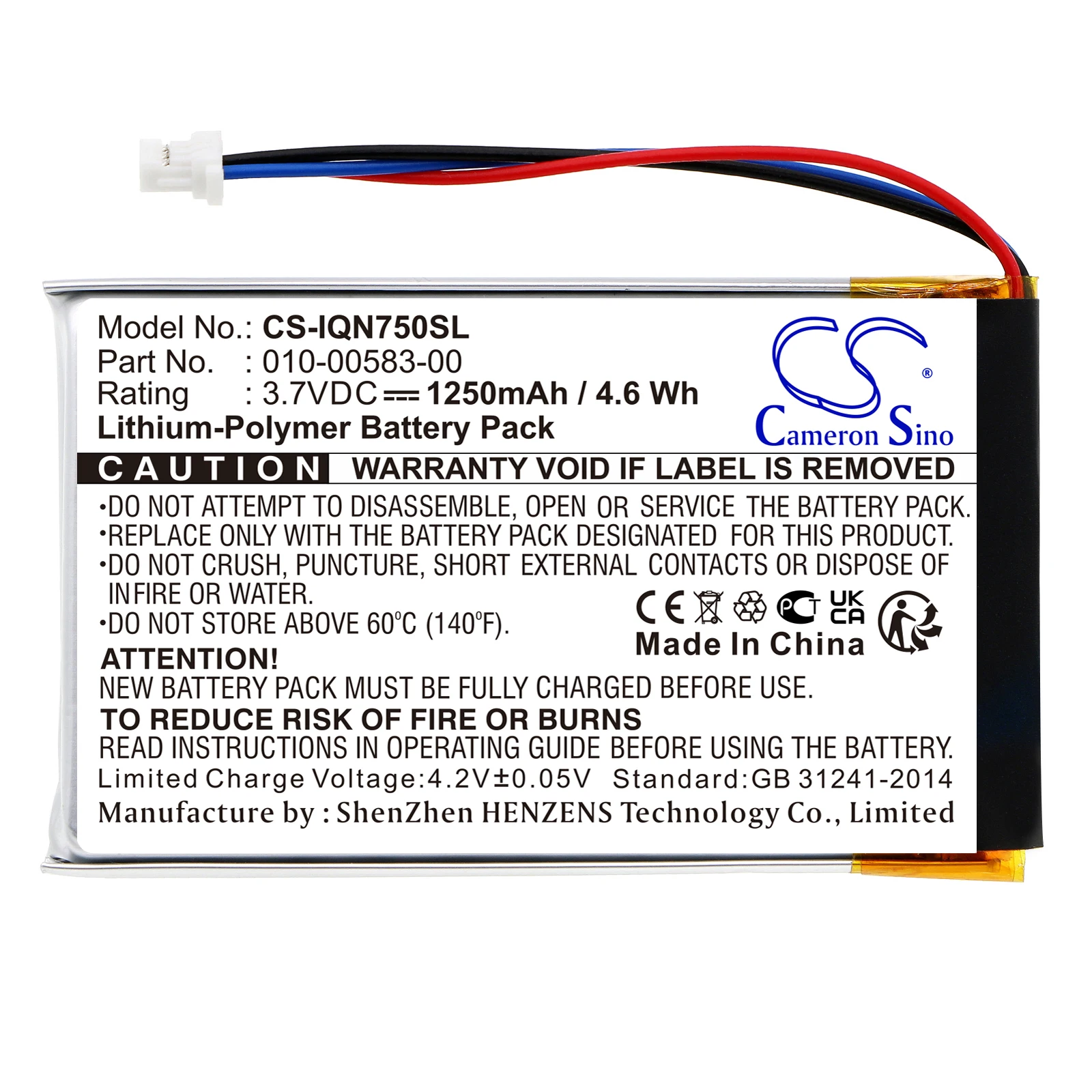 

GPS, Navigator Battery For Garmin:Nuvi 750,Nuvi 755,Nuvi 755T,010-00583-00,--1250mAh / 4.6Wh--Li-Polymer--3.70V