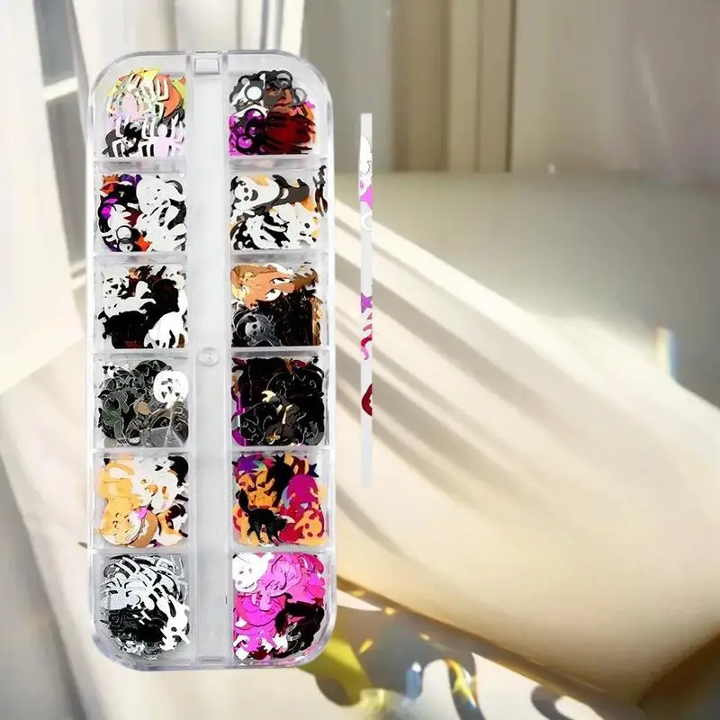 1 Box Halloween Ghost Pumpkin Shape Holographic Festival Glitter Sequins For DIY Making Art Craft Nail Decoration Accessories