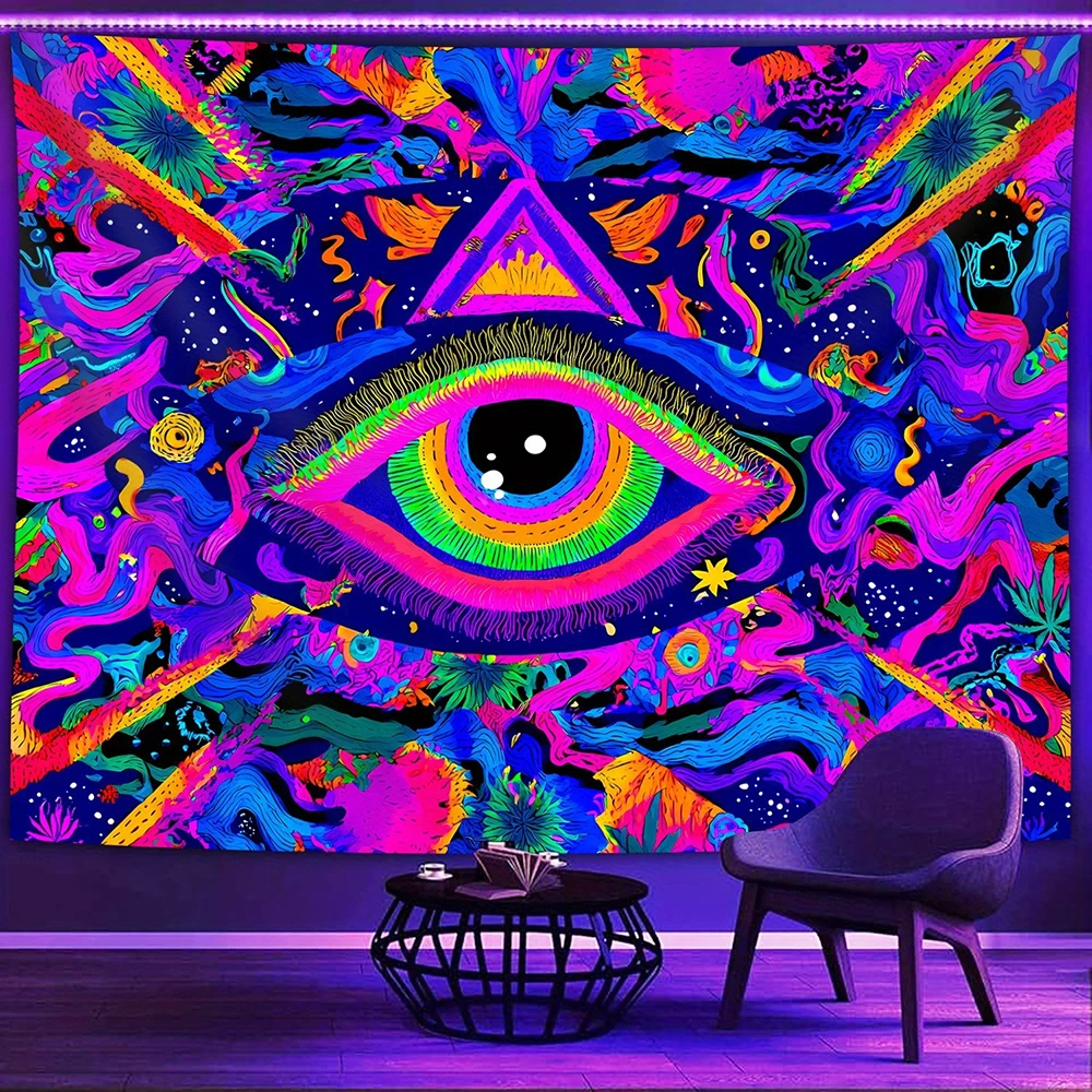 1pc  Neon All Seeing Eye Blacklight Tapestry, Trippy Psychedelic UV Reactive Wall Hanging for Bedroom Living Room Dorm Decor