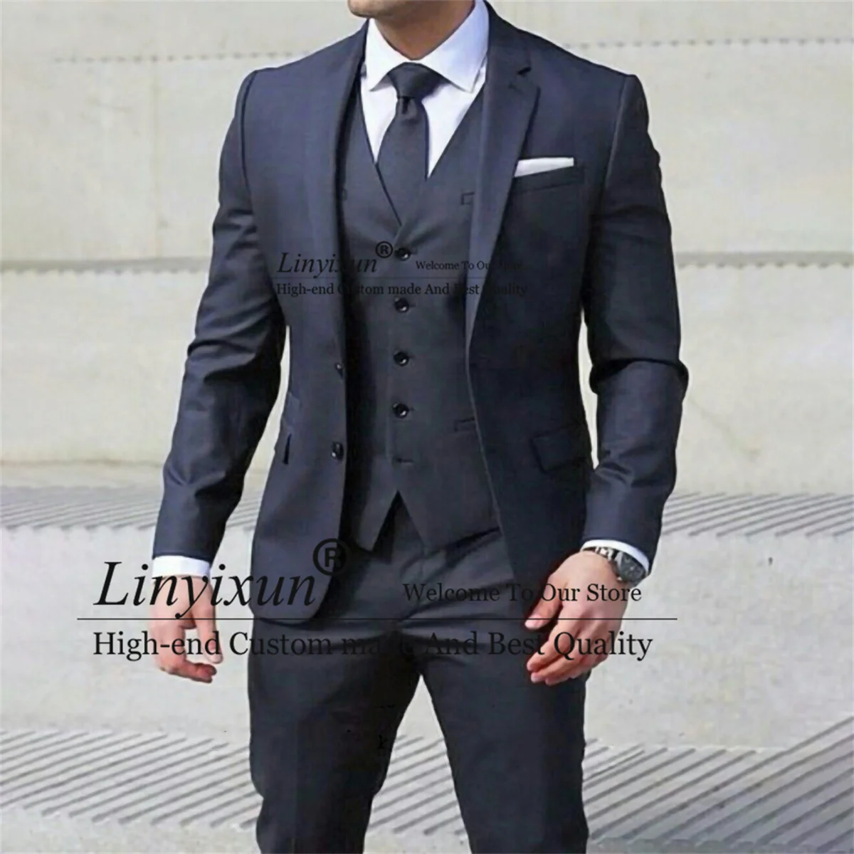 Preto ternos de negócios para os homens ajuste fino 3 peças conjuntos casamento noivo formatura smoking formal masculino escritório blazer colete